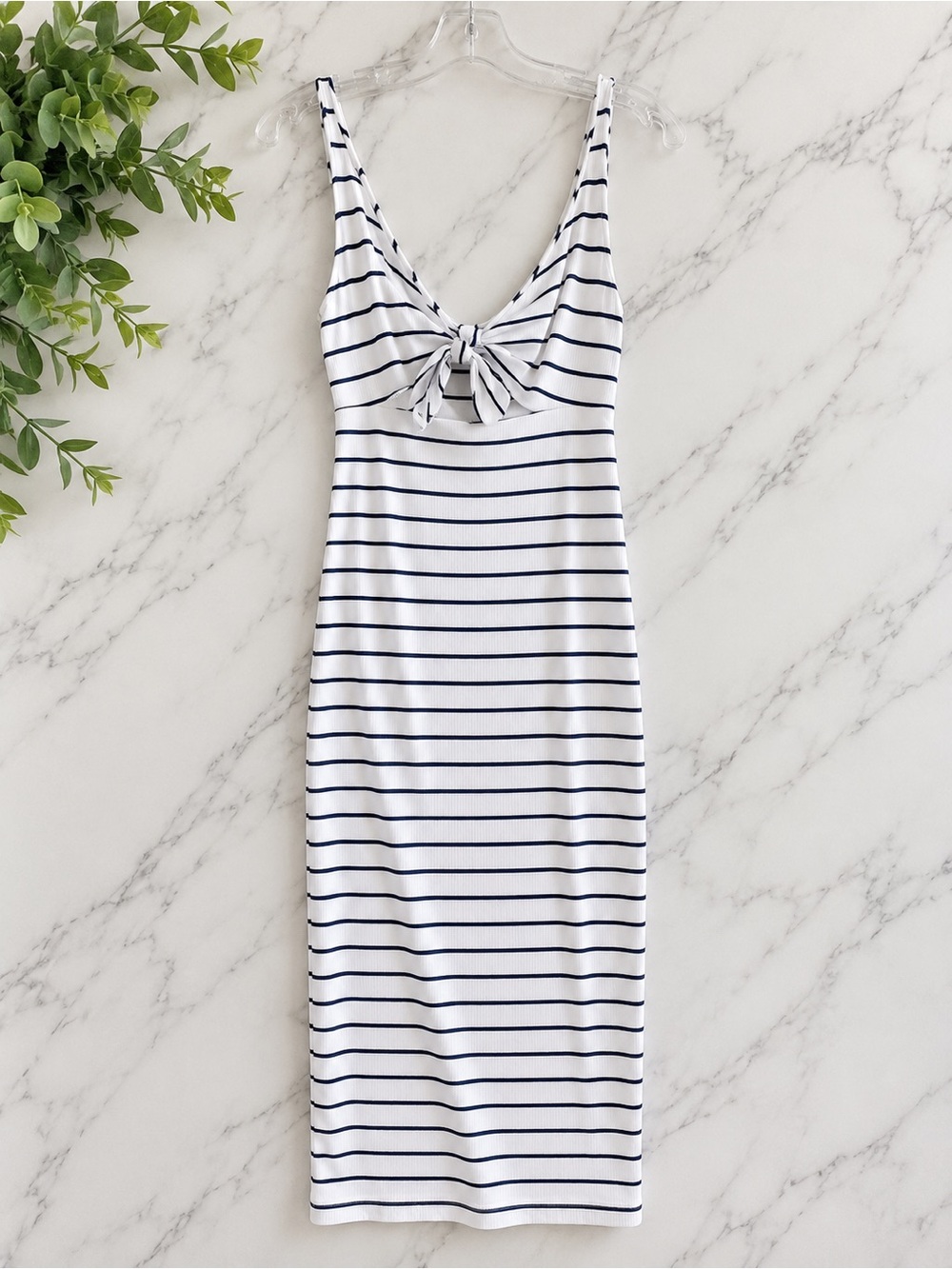 Express Striped Ribbed Tie Front Midi Dress XS